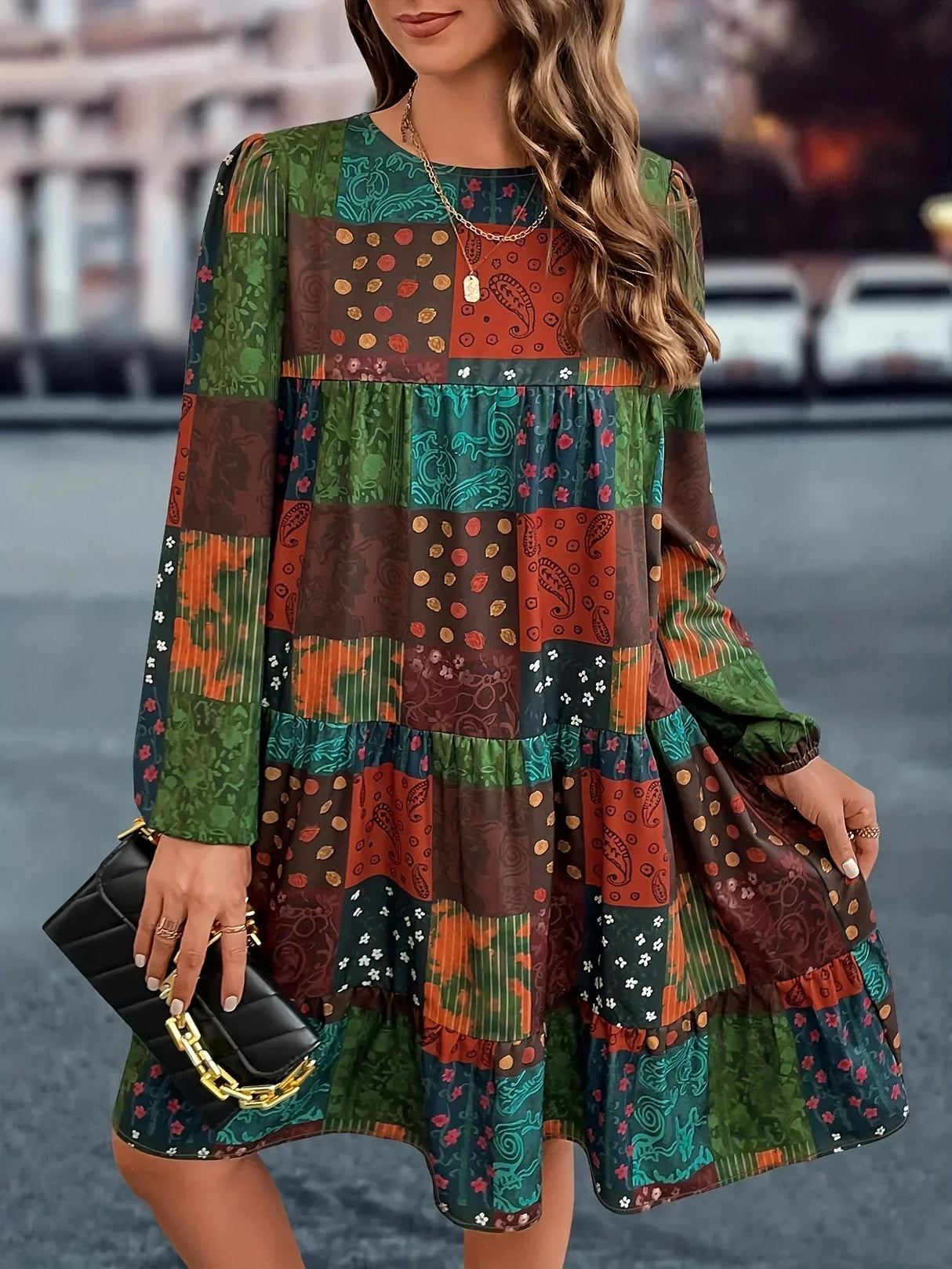 Long Sleeved Printed Dress