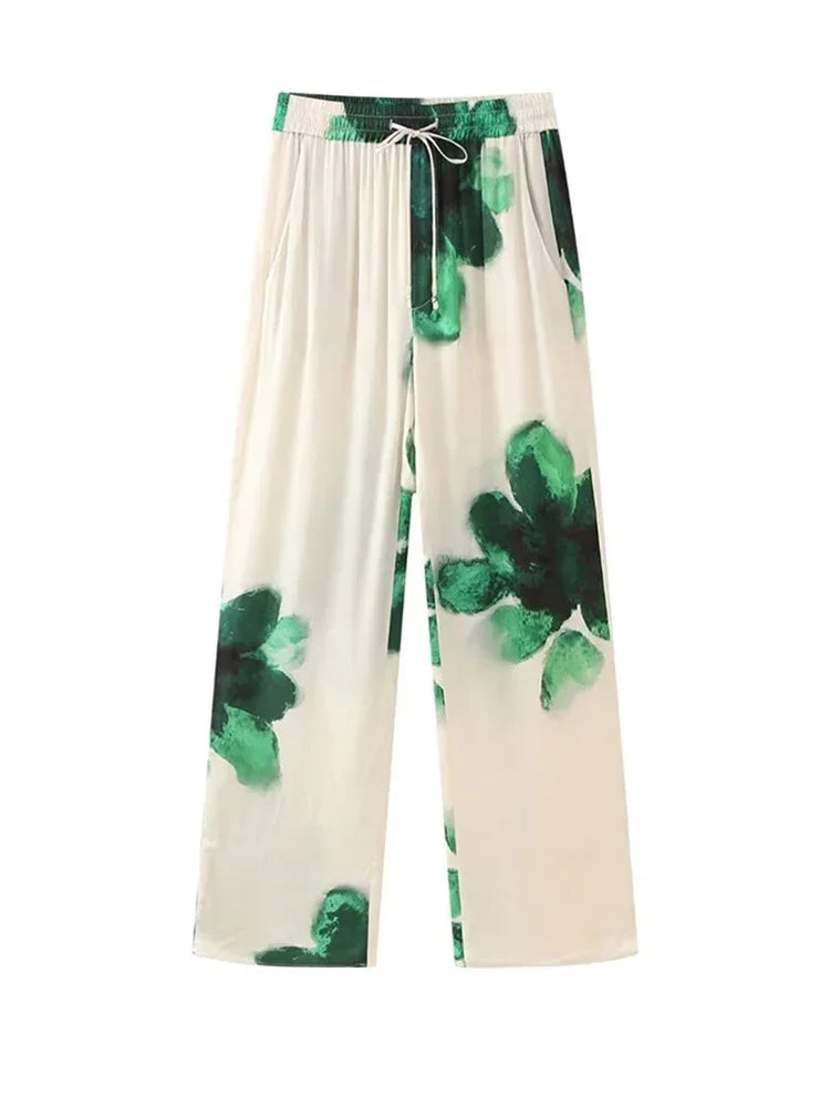 Printed Women Piece Set Loose Lapel Single Breasted