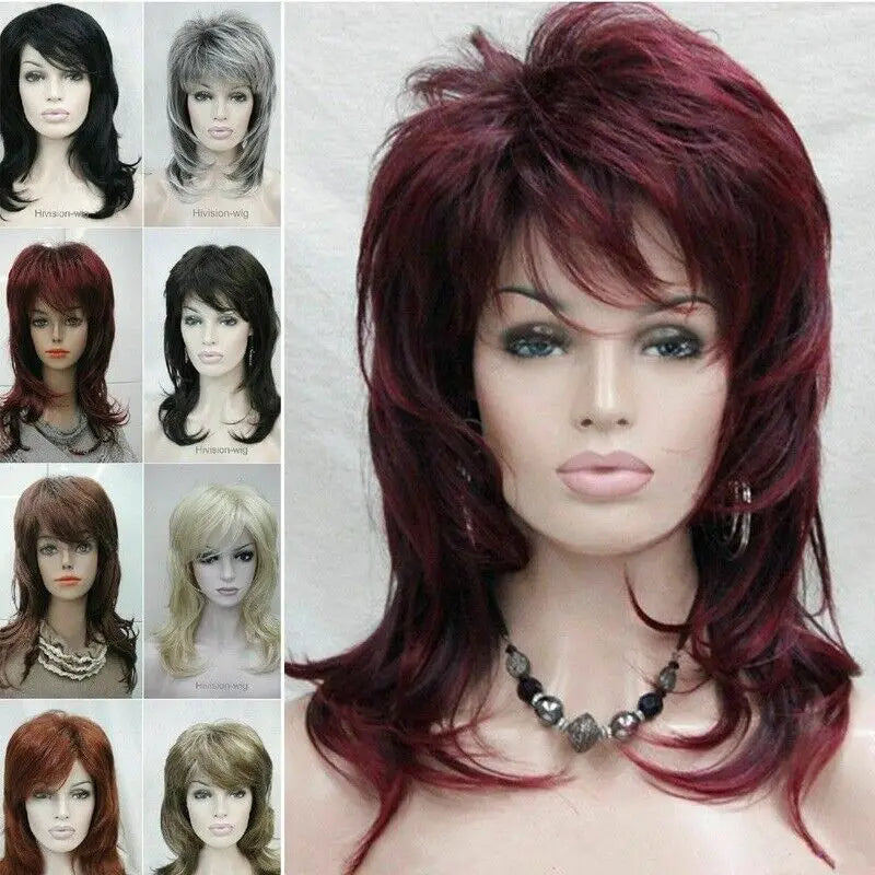 Women Wig Ladies Wig Natural Short Wine Red