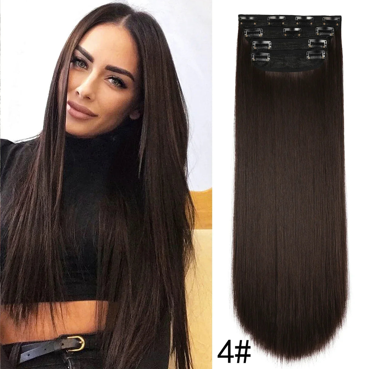 Set Synthetic Hair Clip In Long Wavy Thick