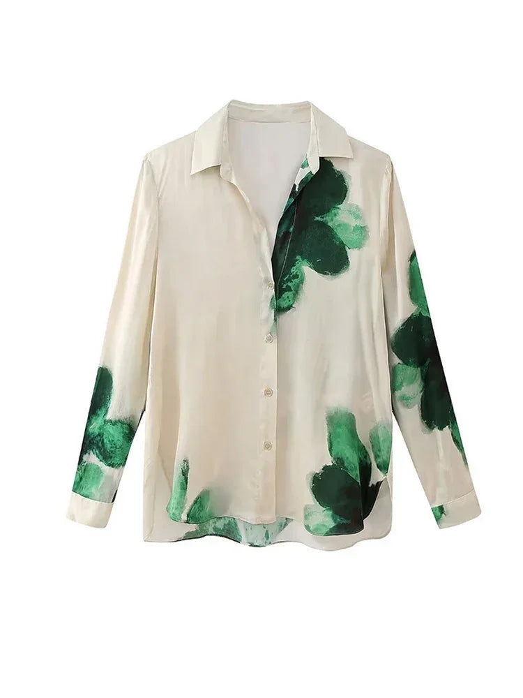 Printed Women Piece Set Loose Lapel Single Breasted