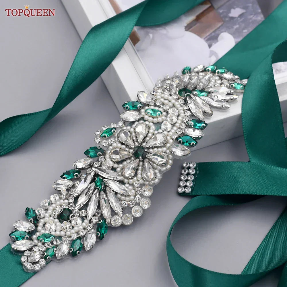 Topqueen Multiple Styles Green Belt With Diamonds Bridal