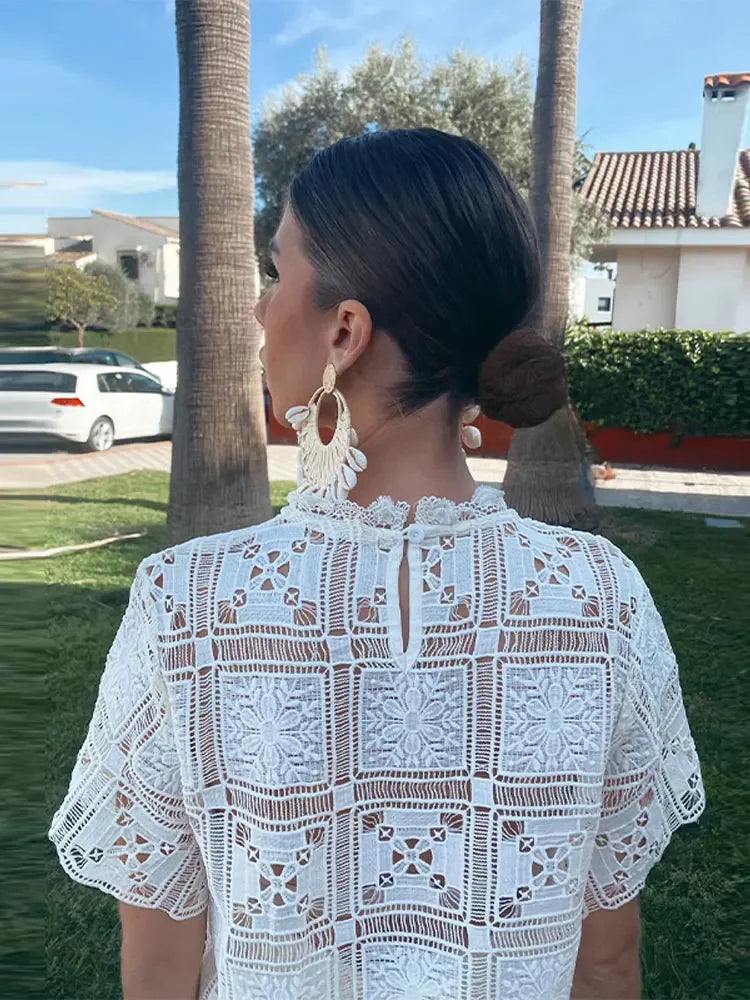 Retro Hollow Out Women'S Lace Loose Straight Pants