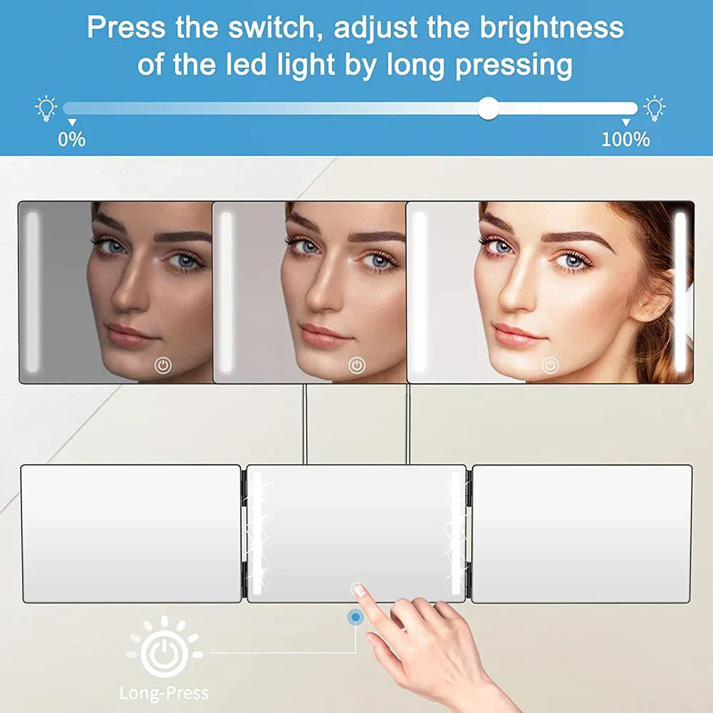 Way Mirror With Lights Cosmetic Mirror Trifold Hair