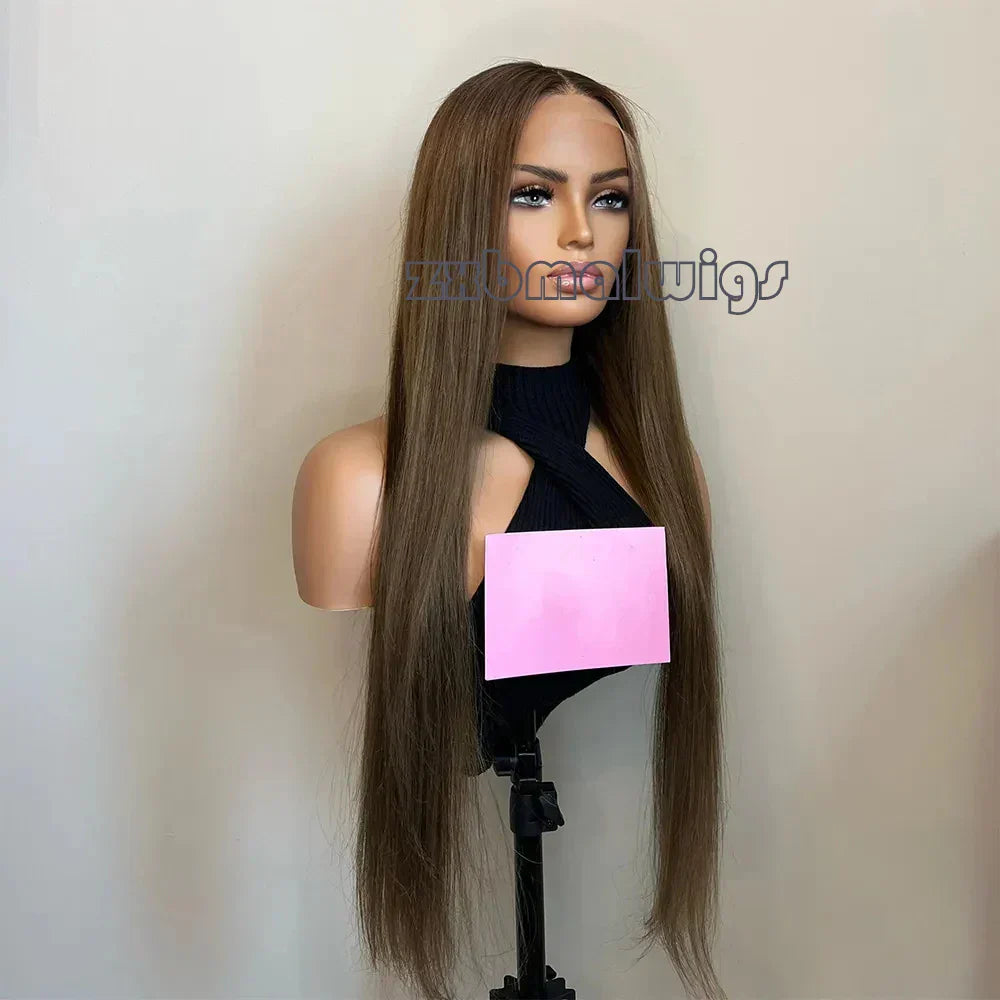 Medium Brown Colored Straight Hairline Glueless Synthetic Hair