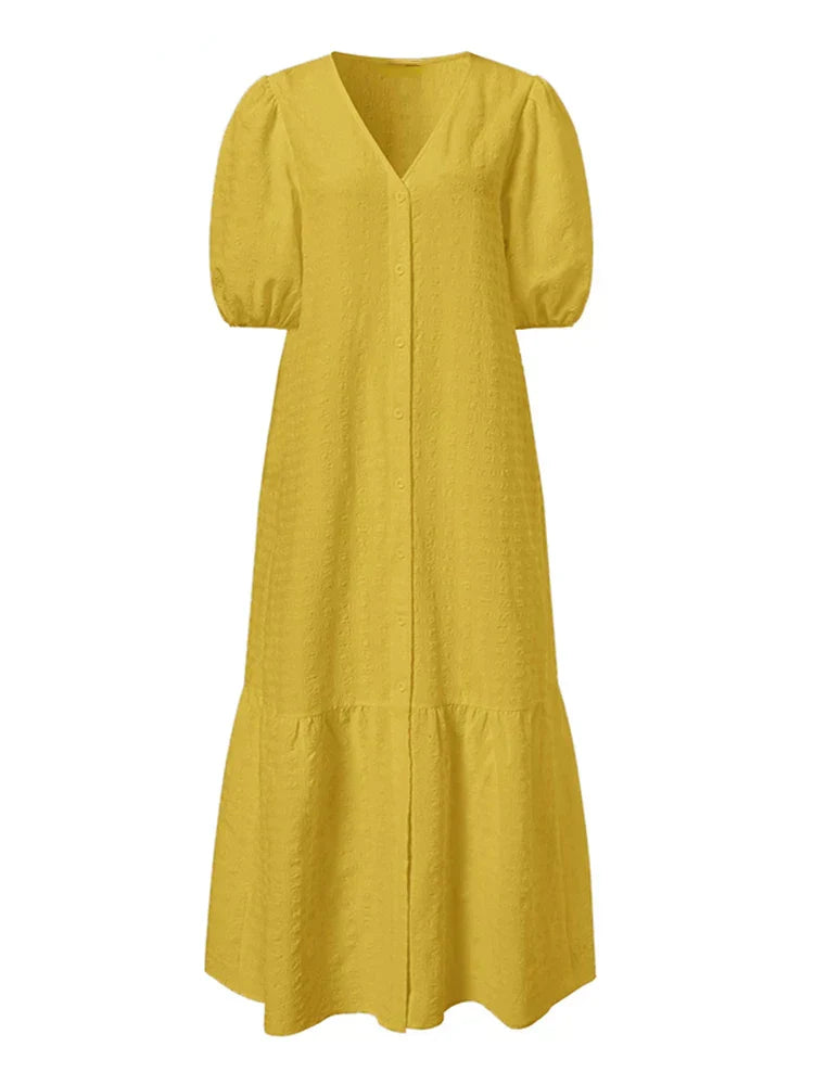 Women Shirt Dress Summer Sexy V Neck Buttons