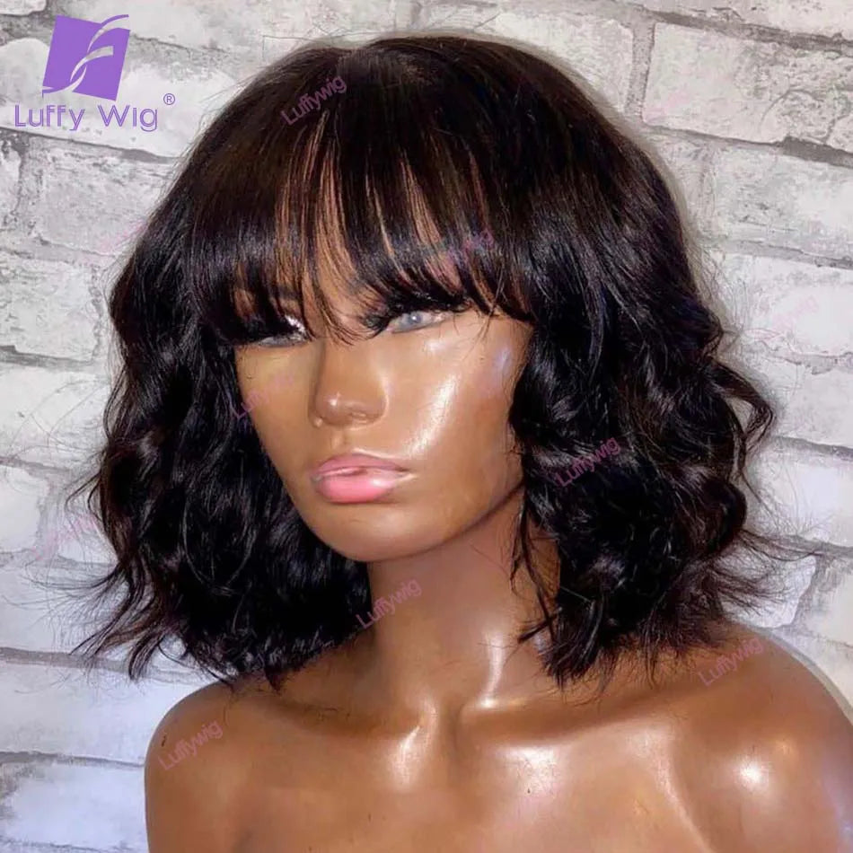 Short Human Hair Bob Wigs With Bangs Brazilian