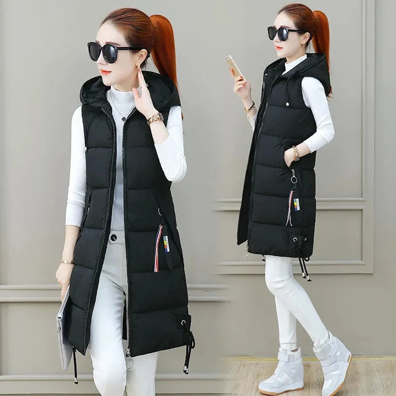 New Autumn Winter Women Long Parkas Vest Warm