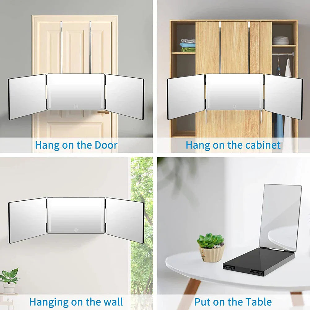 Way Mirror With Lights Cosmetic Mirror Trifold Hair