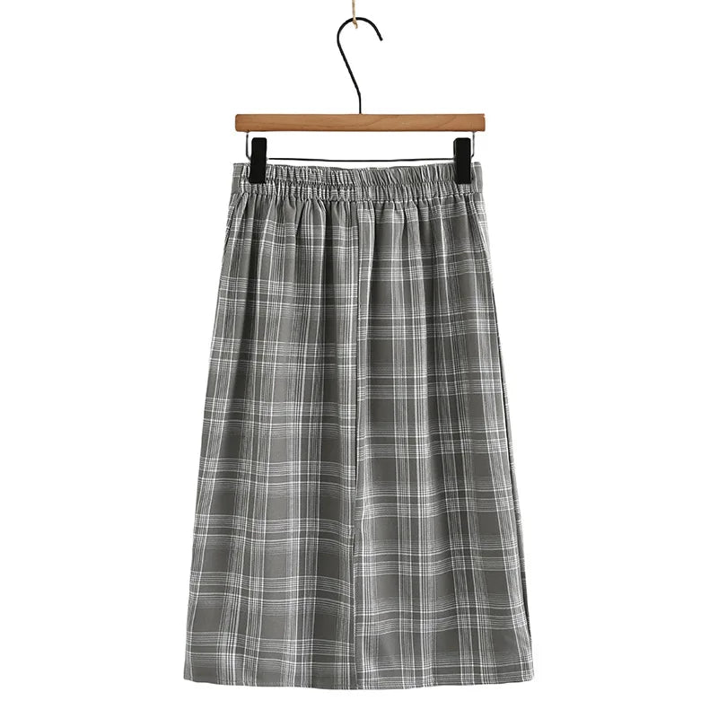 Autumn Clothes Women Skirts Plus Vintage Plaid With