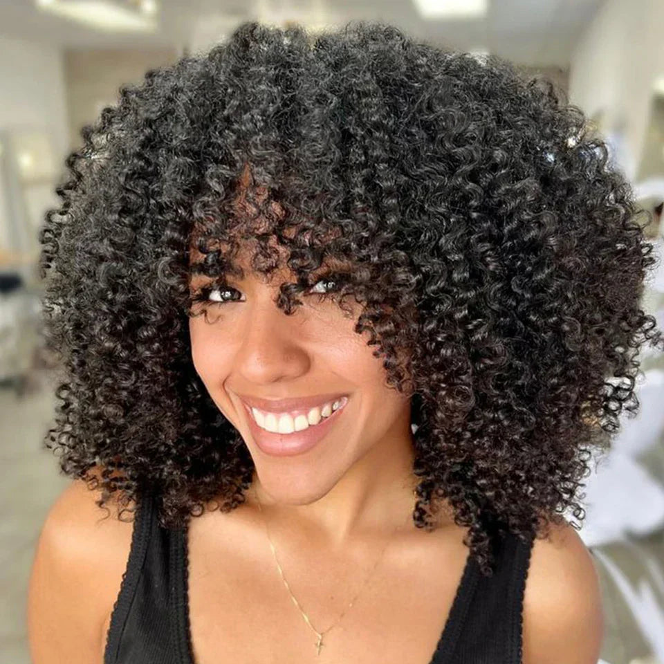 Short Curly Afro Wigs With Bangs For Black