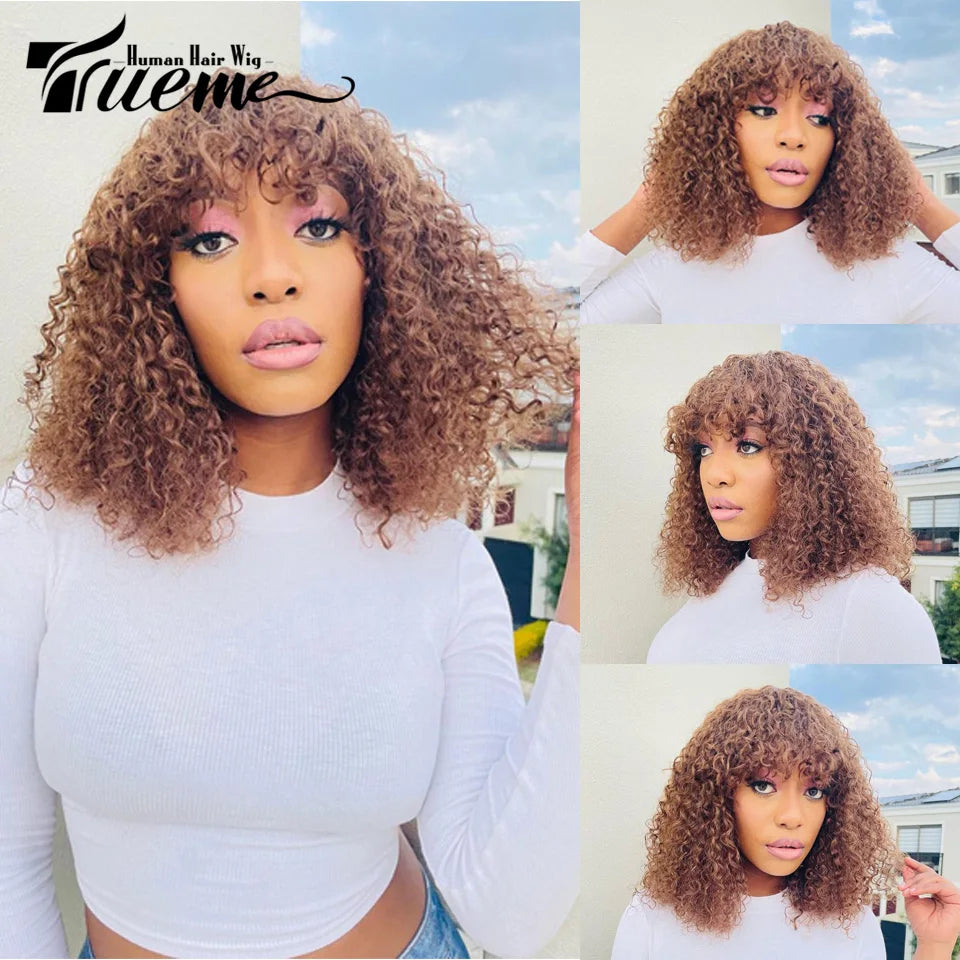 Trueme Curly Human Hair Wigs Colored Brazilian Bob