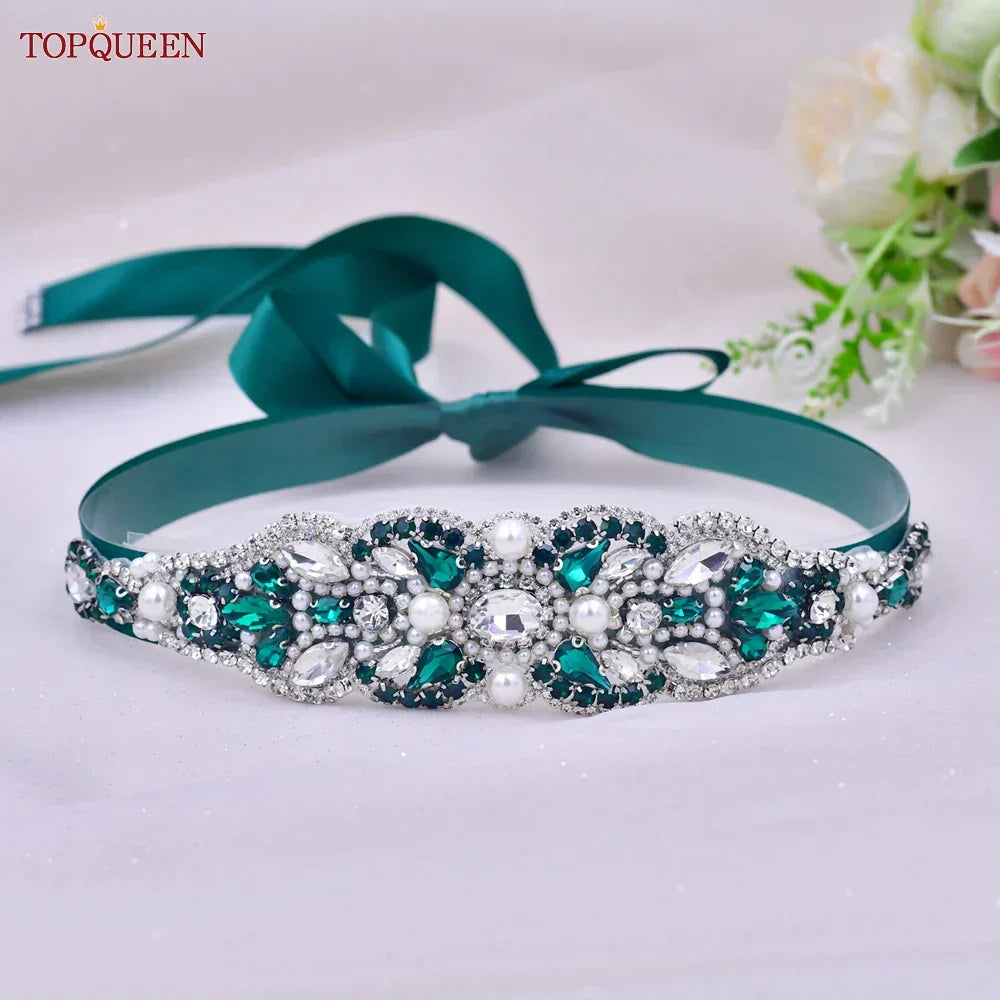 Topqueen Multiple Styles Green Belt With Diamonds Bridal