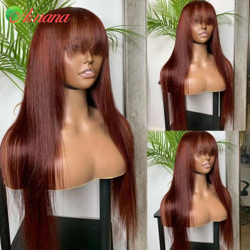 Reddish Brown Color Body Wave With Bangs