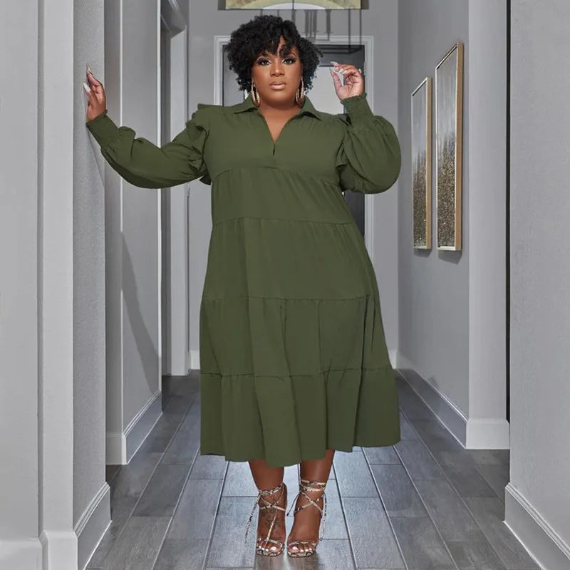 Yaya Vintage Women Long Sleeve Turn-Down Collar Long