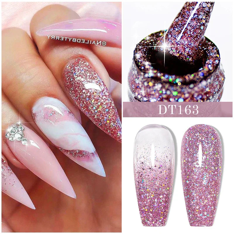 Nude Glitter Gel Nail Polish Set Purple Pink