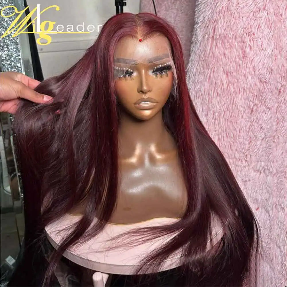 Deep Burgundy Human Hair Hd Lace Frontal Wigs