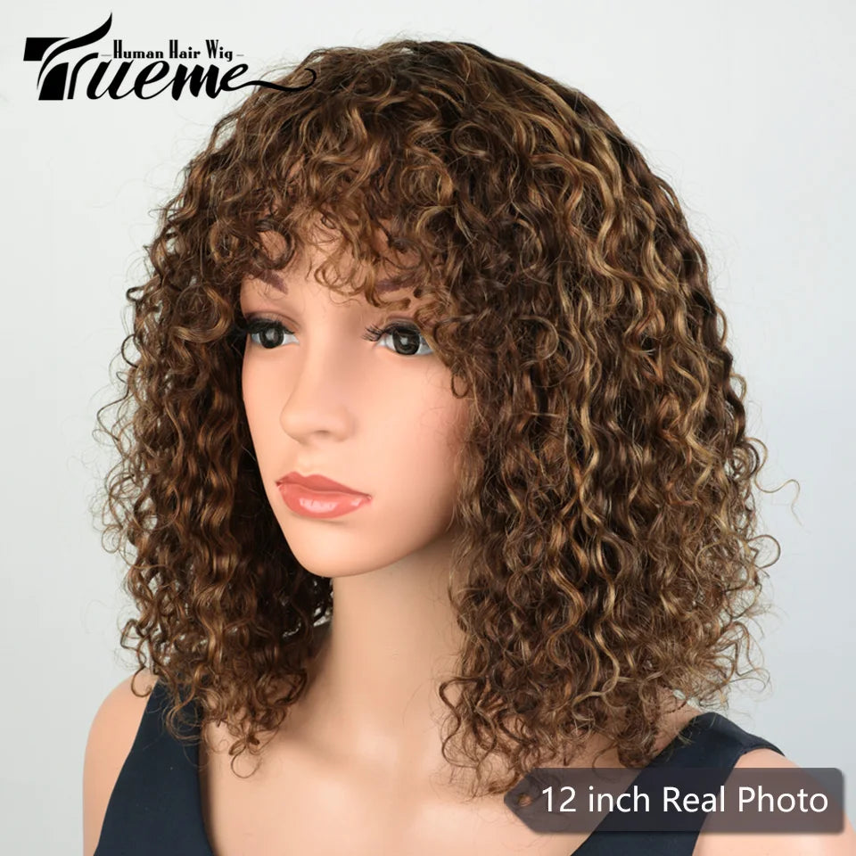 Trueme Curly Human Hair Wigs Colored Brazilian Bob