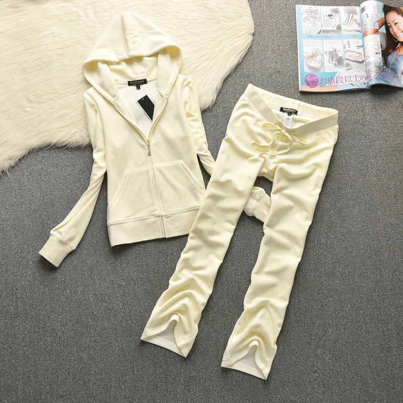 Spring / Fall Women'S Brand Velvet Fabric Tracksuits