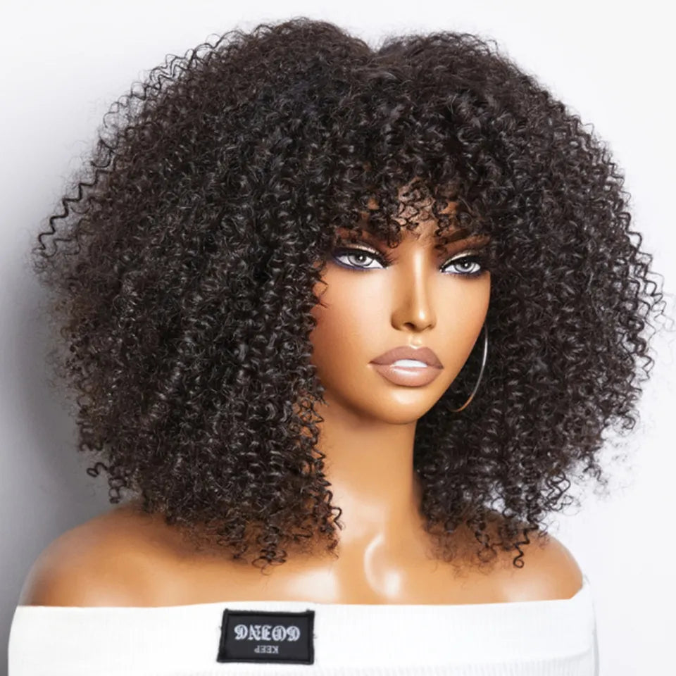 Short Curly Afro Wigs With Bangs For Black