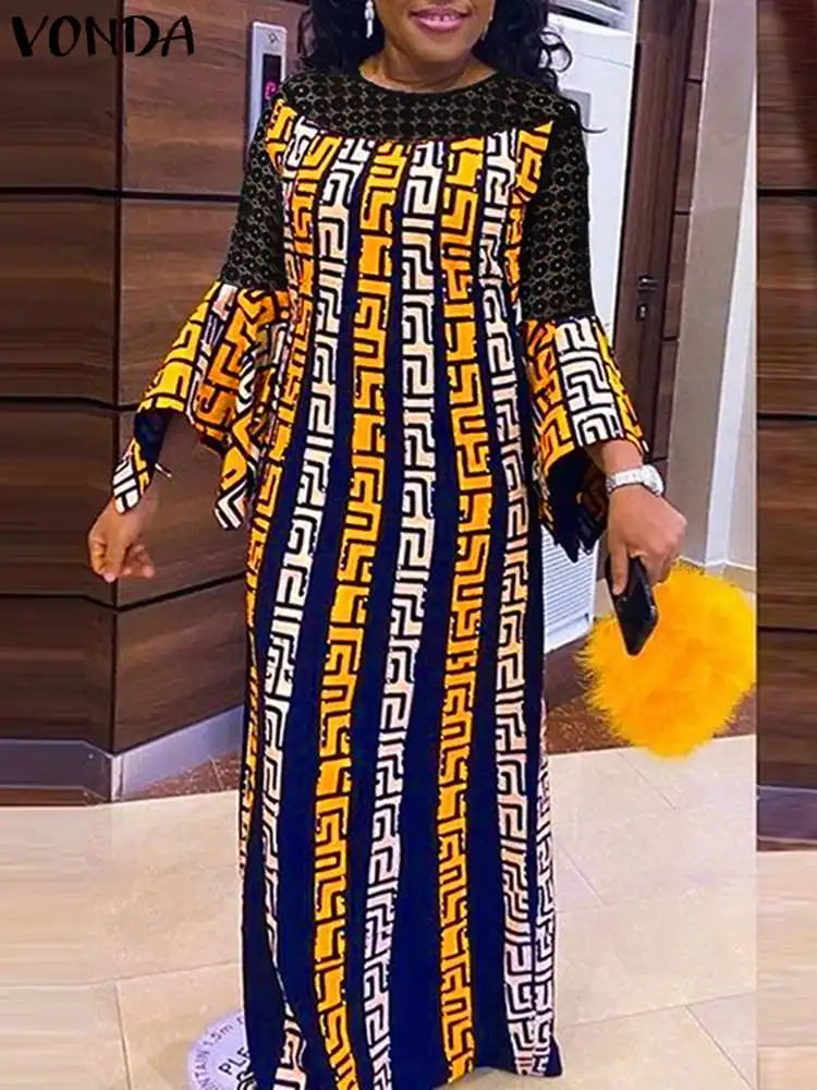 Vonda Women Maxi Dress Summer Lace Patchwork Long