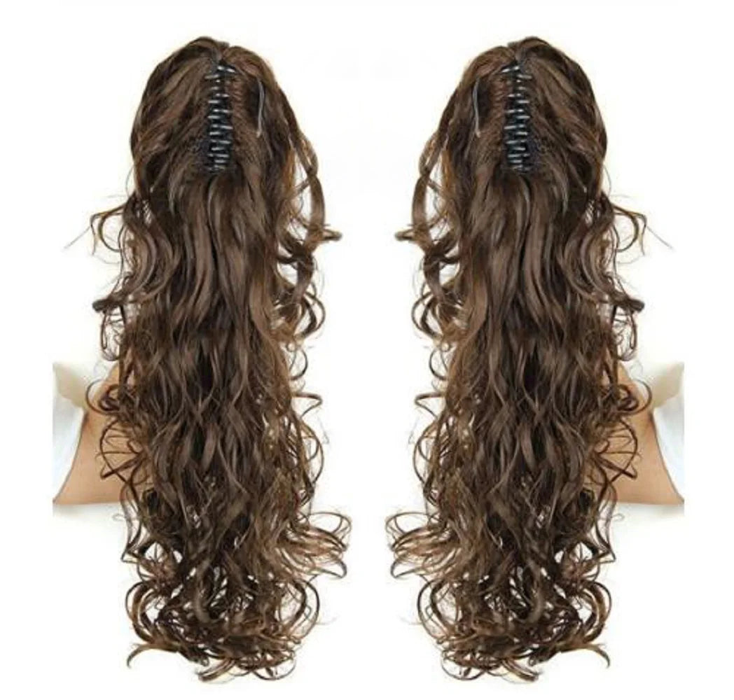 Synthetic Long Wavy Claw Clip On Ponytail Drawstring