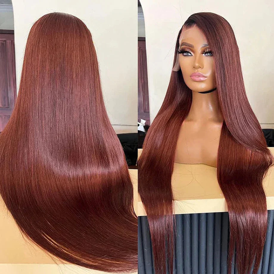 Reddish Brown Straight Lace Front Wigs Human Hair