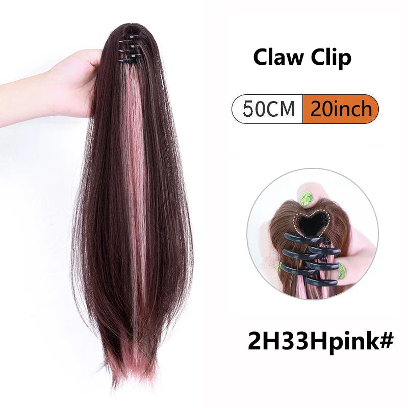 Ombre Color Straight Claw Clip On Ponytail Hair