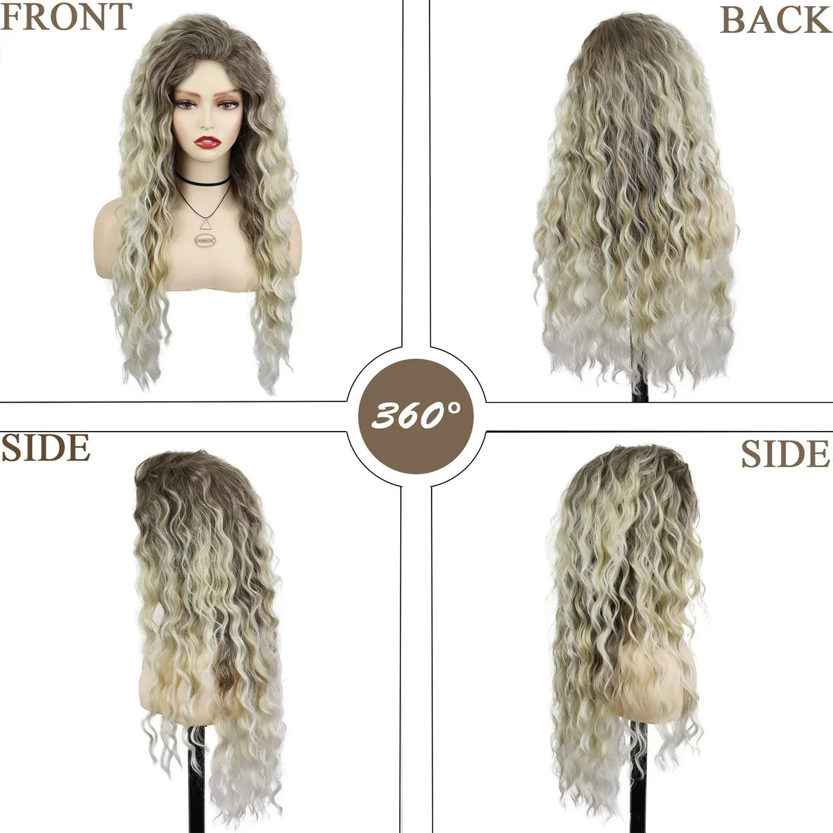 Synthetic Womens Wig Long Curly Hair Ash Blonde