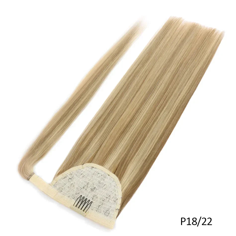 Straight Human Hair Ponytail Wrap Around Horsetail Clips-In