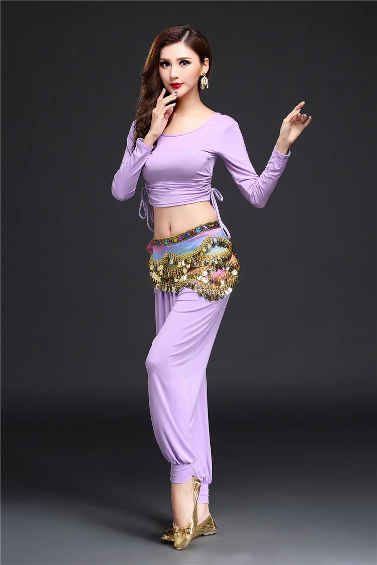 Multi-Colored Belly Dance Belt - Silk Scarf with Crystal Accents