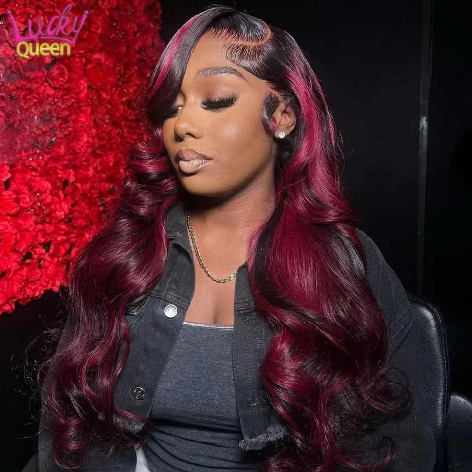 Density Highlight B Burgundy X Lace Frontal