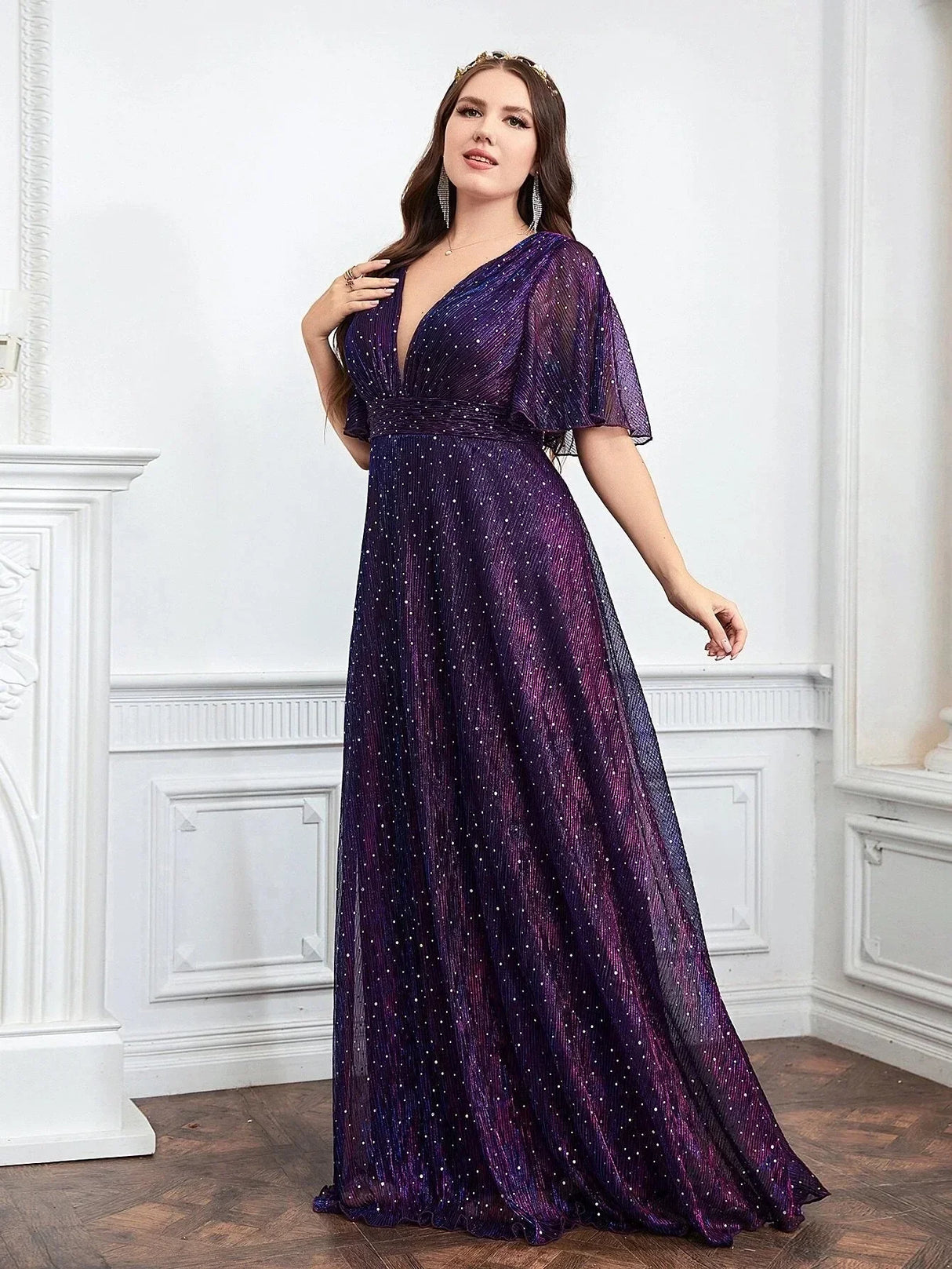 Sequin Evening Dress For Wedding Bridesmaid Female Purple