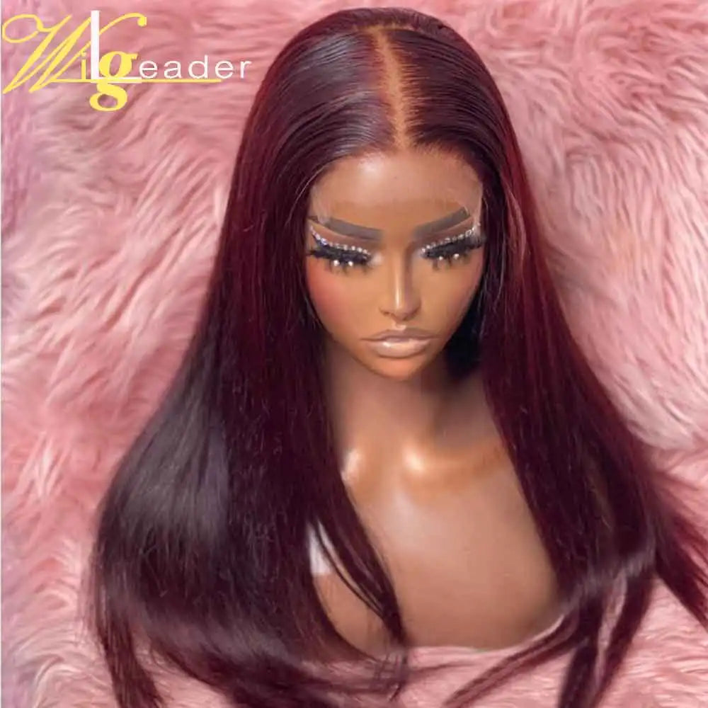Deep Burgundy Human Hair Hd Lace Frontal Wigs