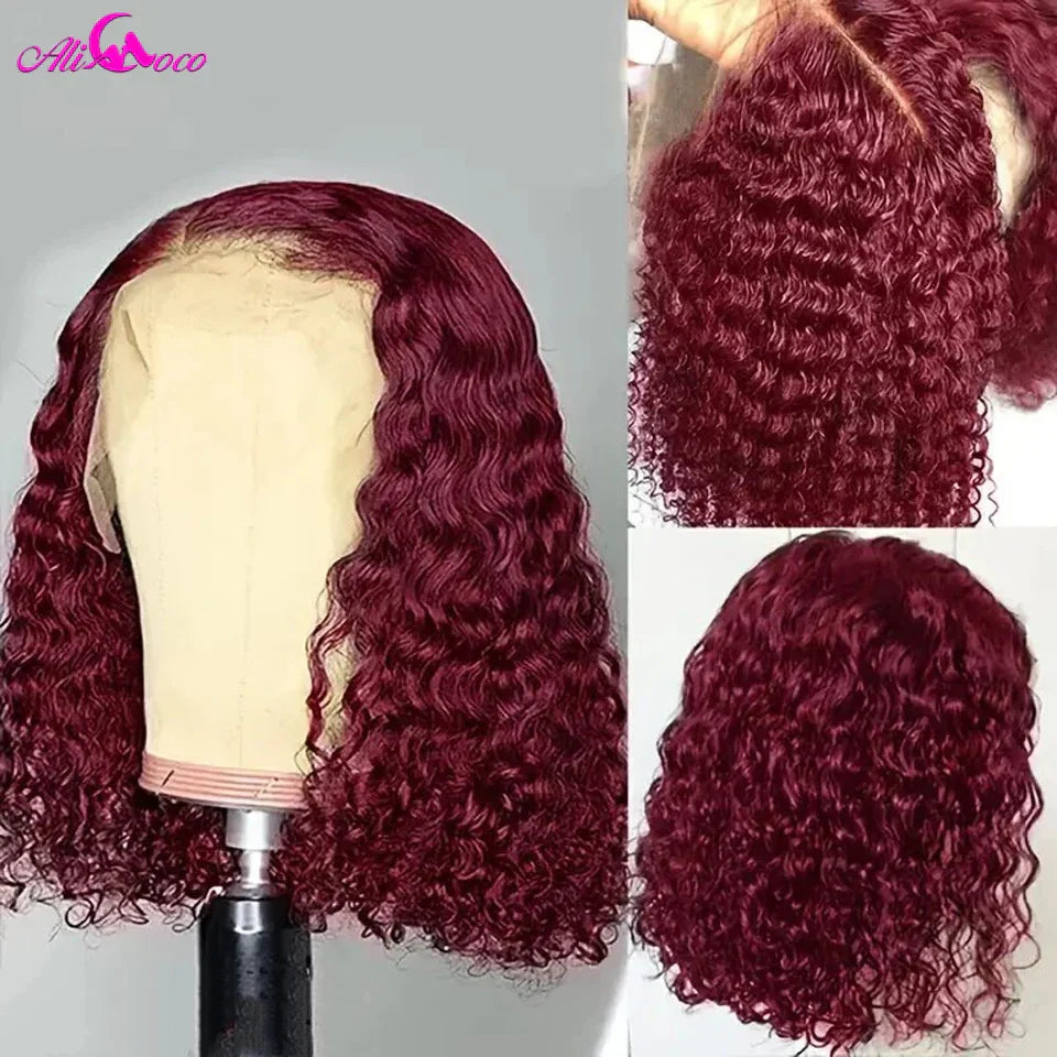 Density Short Burgundy Red Kinky Curly Bob Wig