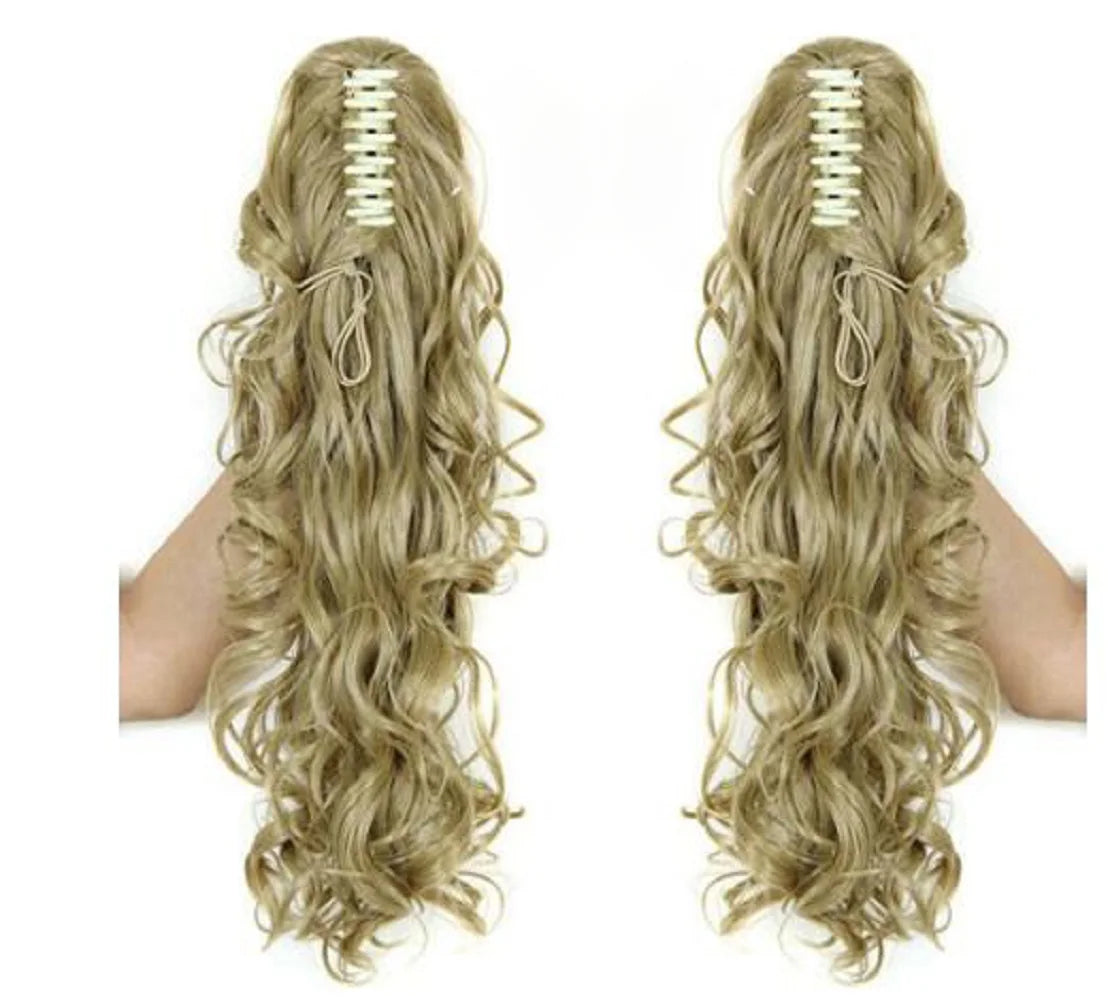 Synthetic Long Wavy Claw Clip On Ponytail Drawstring