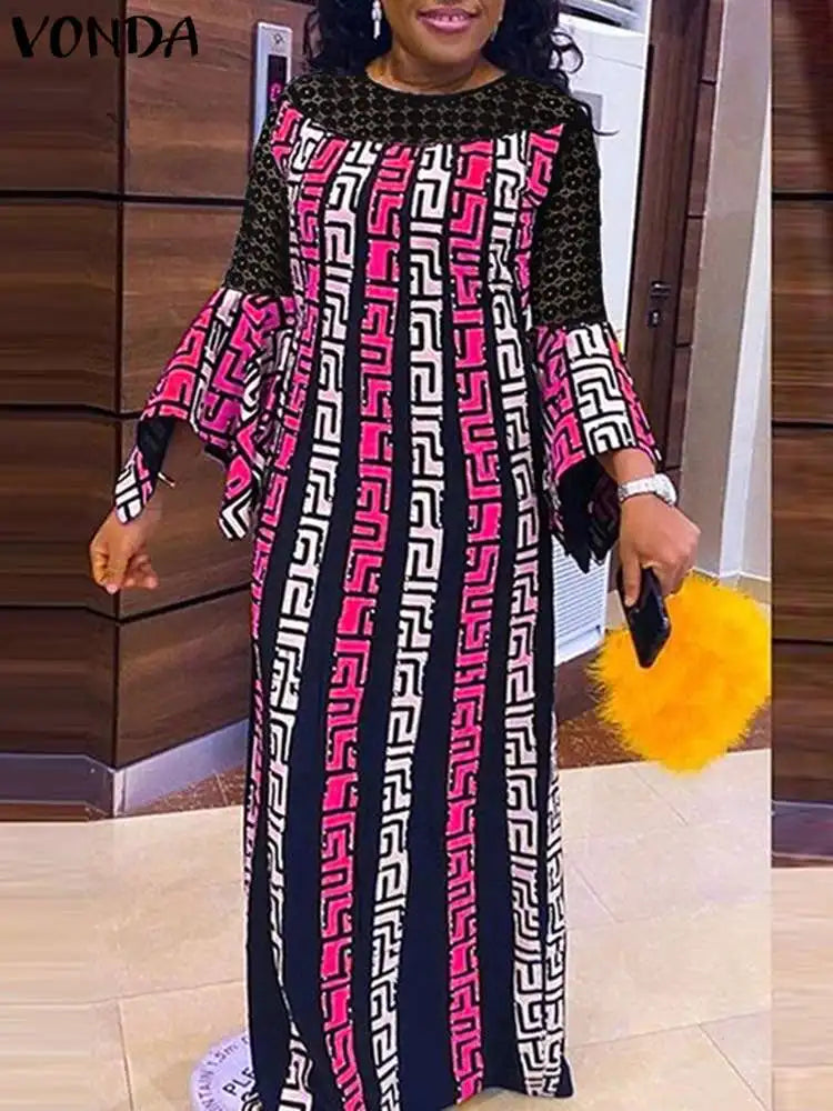 Vonda Women Maxi Dress Summer Lace Patchwork Long