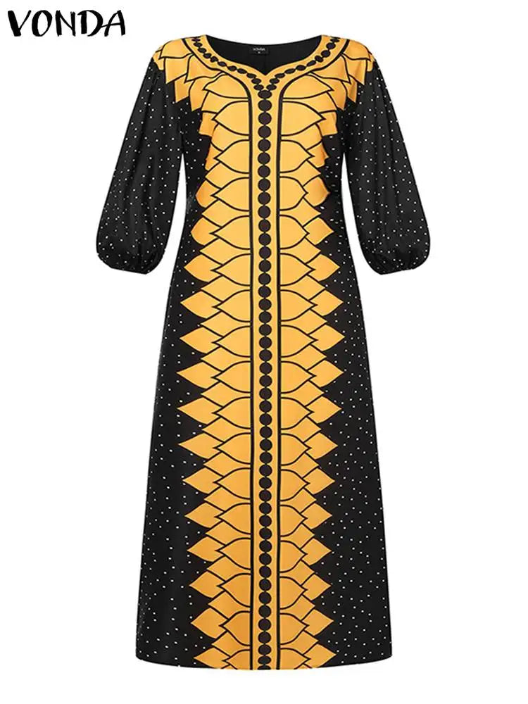 5Xl Vonda Bohemian Women Printed Maxi Dress V-Neck