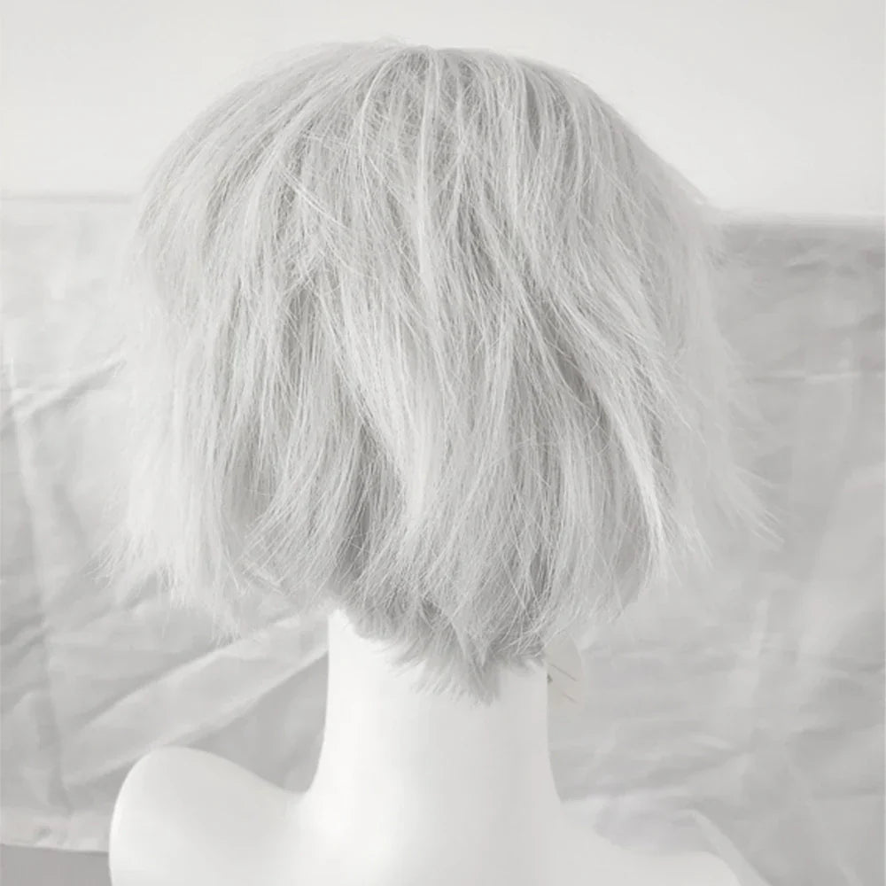 Ranyu Synthetic Short Silver White Straight Curly Wigs