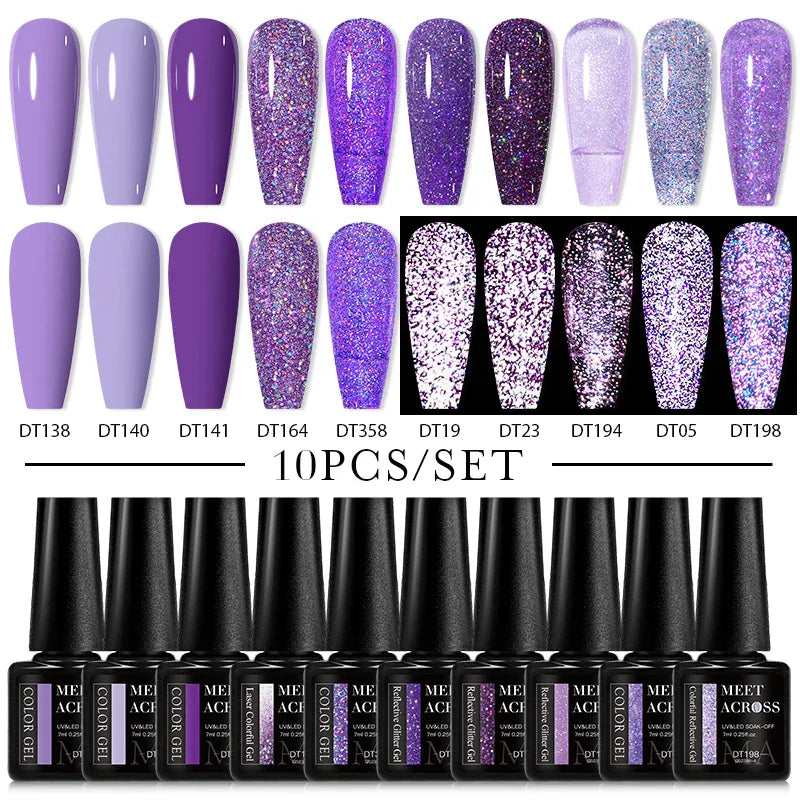 Nude Glitter Gel Nail Polish Set Purple Pink