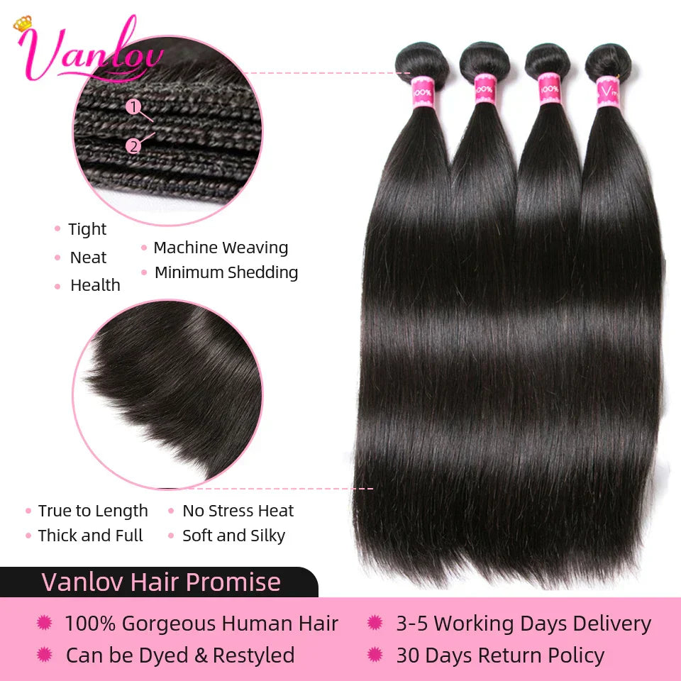 Vanlov Straight Hair Brazilian Straight Human Hair Weave