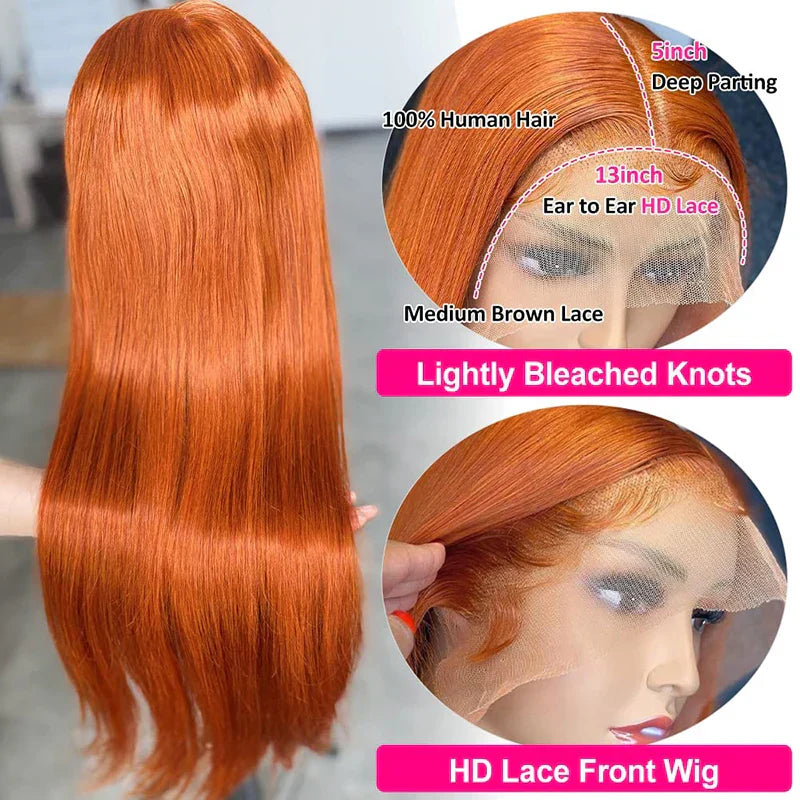 Ginger Orange 13x6 Lace Front Wig - Bone Straight Human Hair