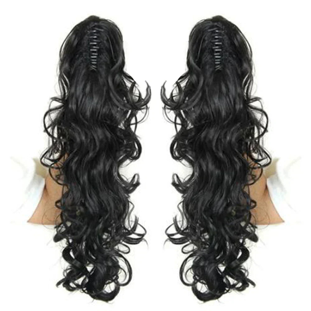 Synthetic Long Wavy Claw Clip On Ponytail Drawstring