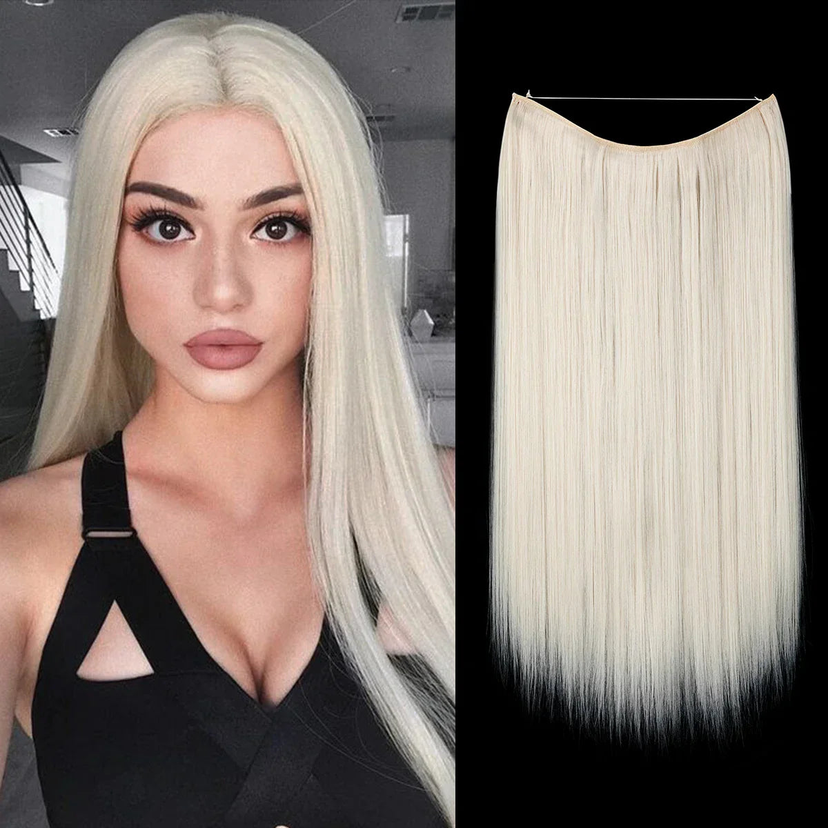 Synthetic Hair Extension No Clip Natural Hair Piece