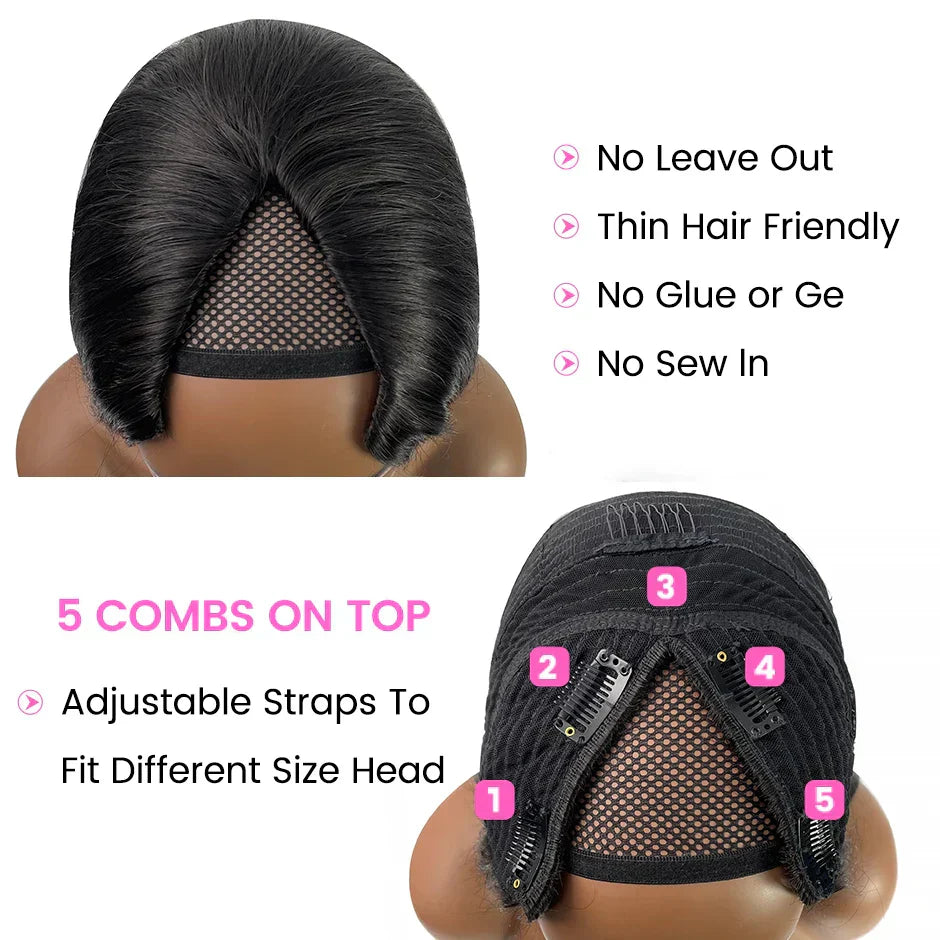 V Part Wig Human Hair No Leave Out