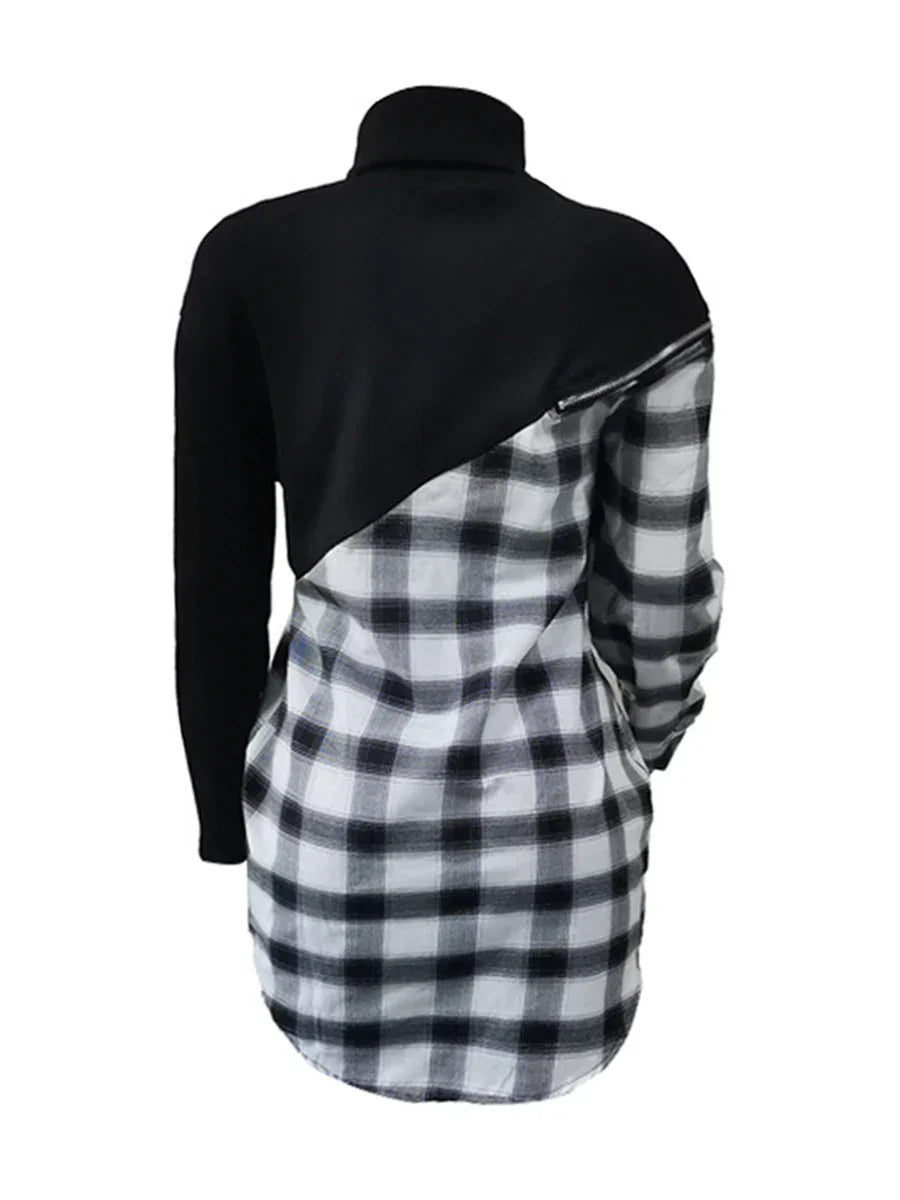 Plaid Print Hollow-Out Dress Women Summer Long