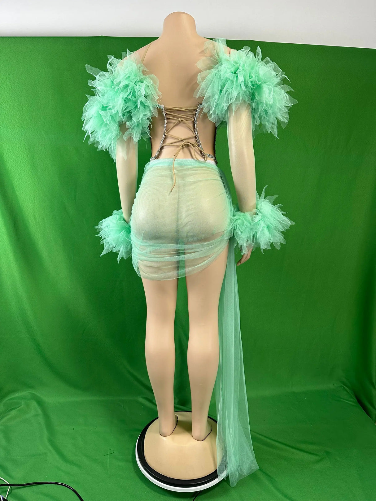 Red Mesh Sequins Pcs Set Dress Cheerleading Las