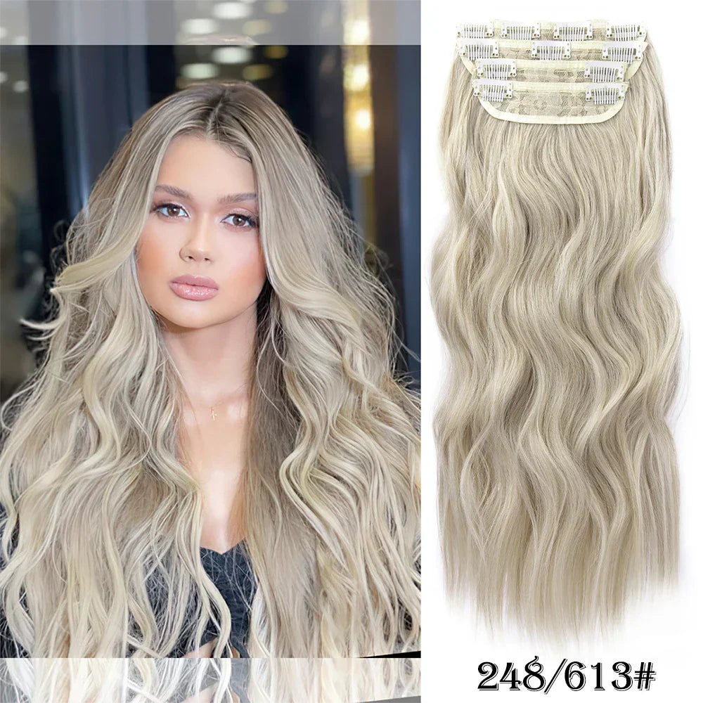 Set Synthetic Hair Clip In Long Wavy Thick
