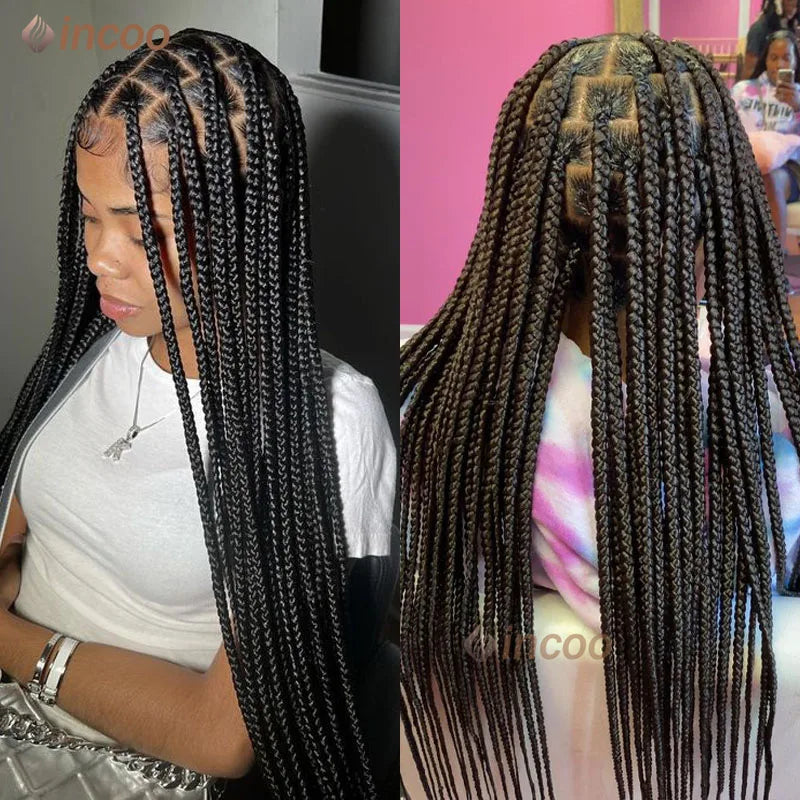 Full Lace Braided Wigs Synthetic Long Black