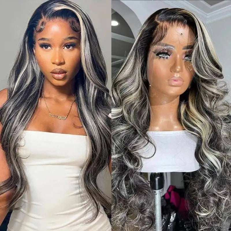 Human Hair Body Wave Highlight Wigs Black With